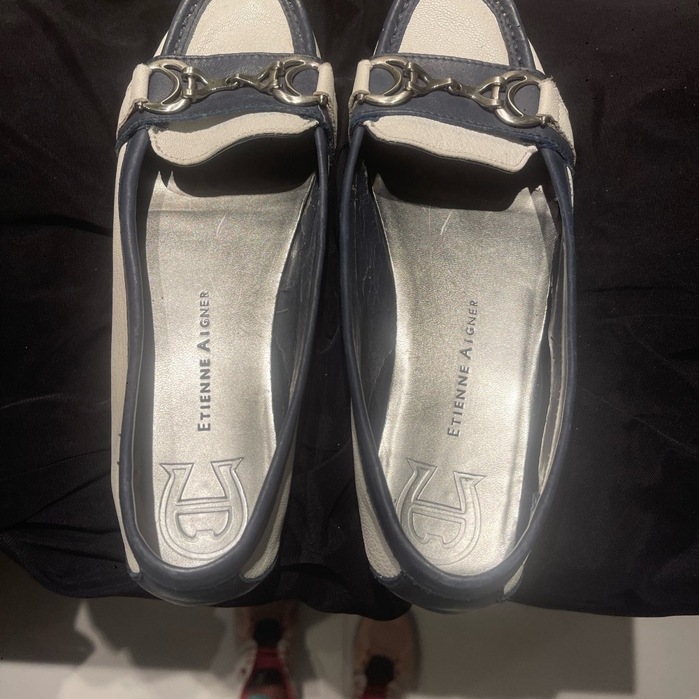 Etienne Aigner Navy and Cream Loafers
